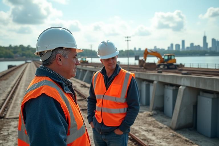Civil engineers inspecting bridge foundations